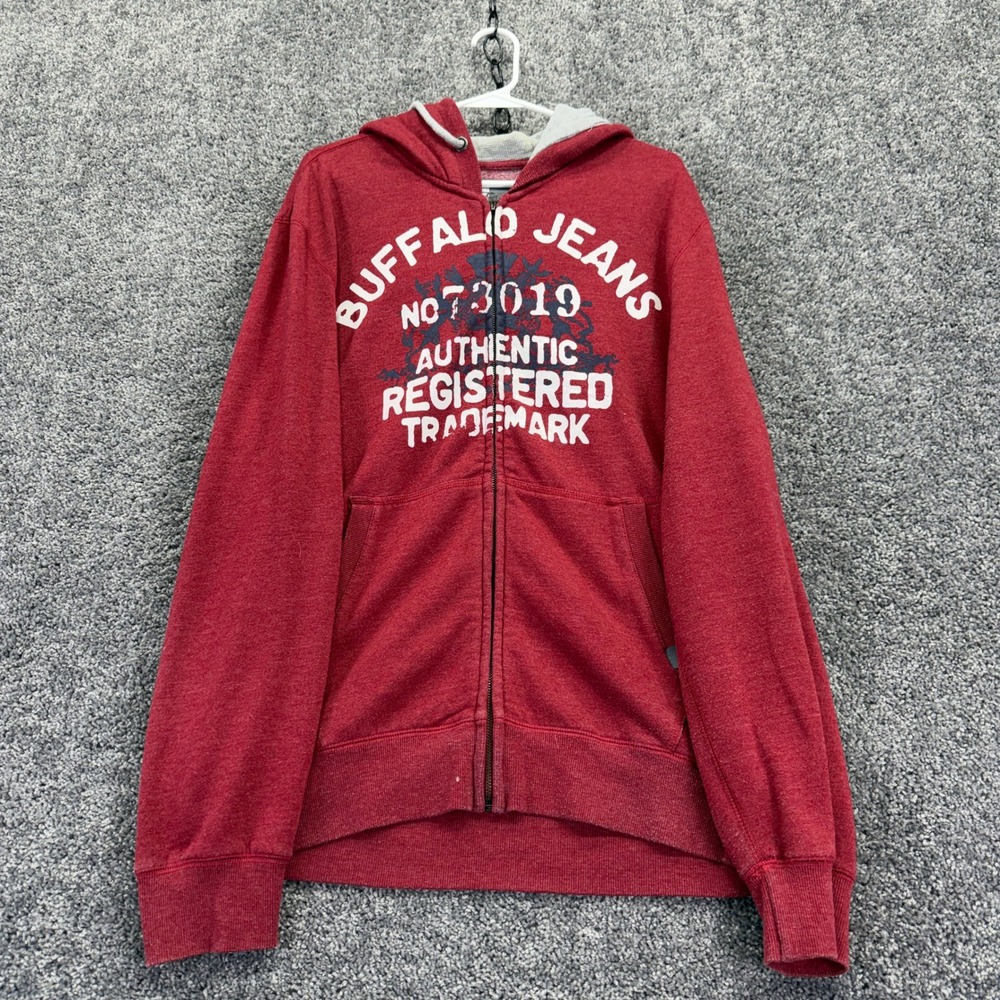 Buffalo Hoodie Mens L Red Zip Graphic Full Zip
